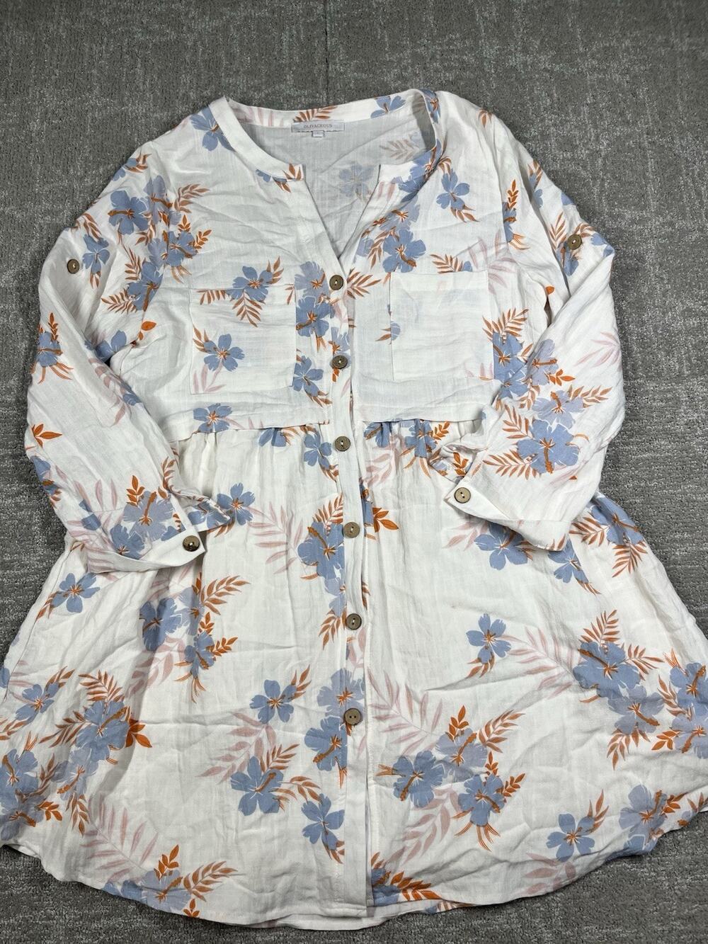 Olivaceous Button Down Floral Long Sleeve Dress Women Size L